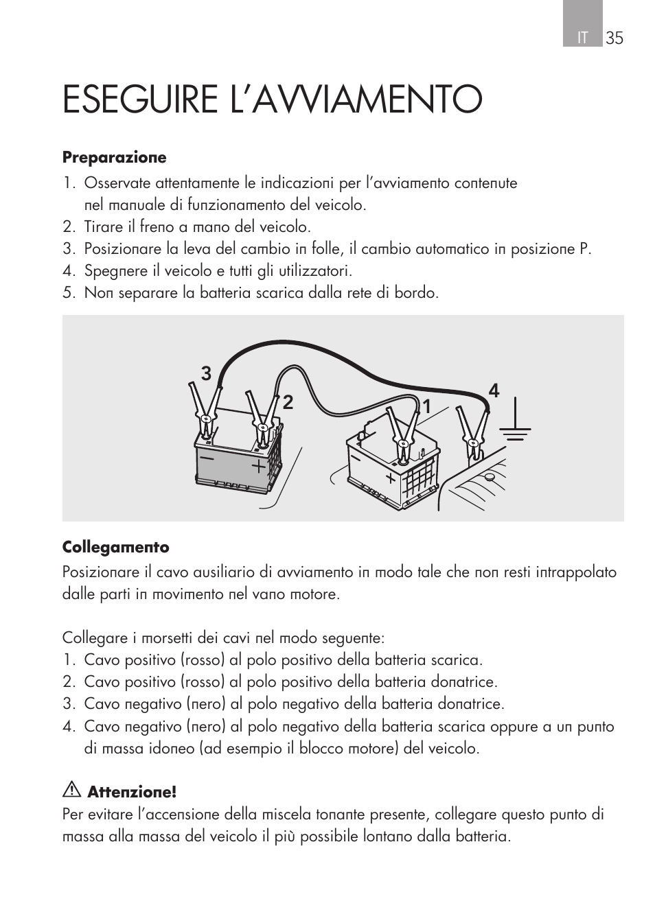 Eseguire l’avviamento | AEG Safety Jumper Leads SP 25 User Manual | Page 35 / 58