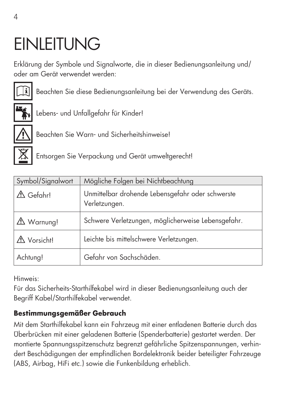 Einleitung | AEG Safety Jumper Leads SP 25 User Manual | Page 4 / 58