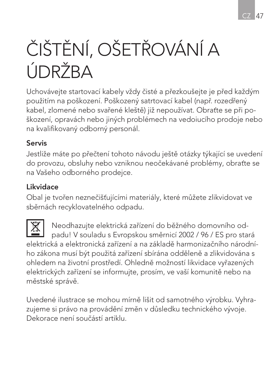 Čištění, ošetřování a údržba | AEG Safety Jumper Leads SP 25 User Manual | Page 47 / 58