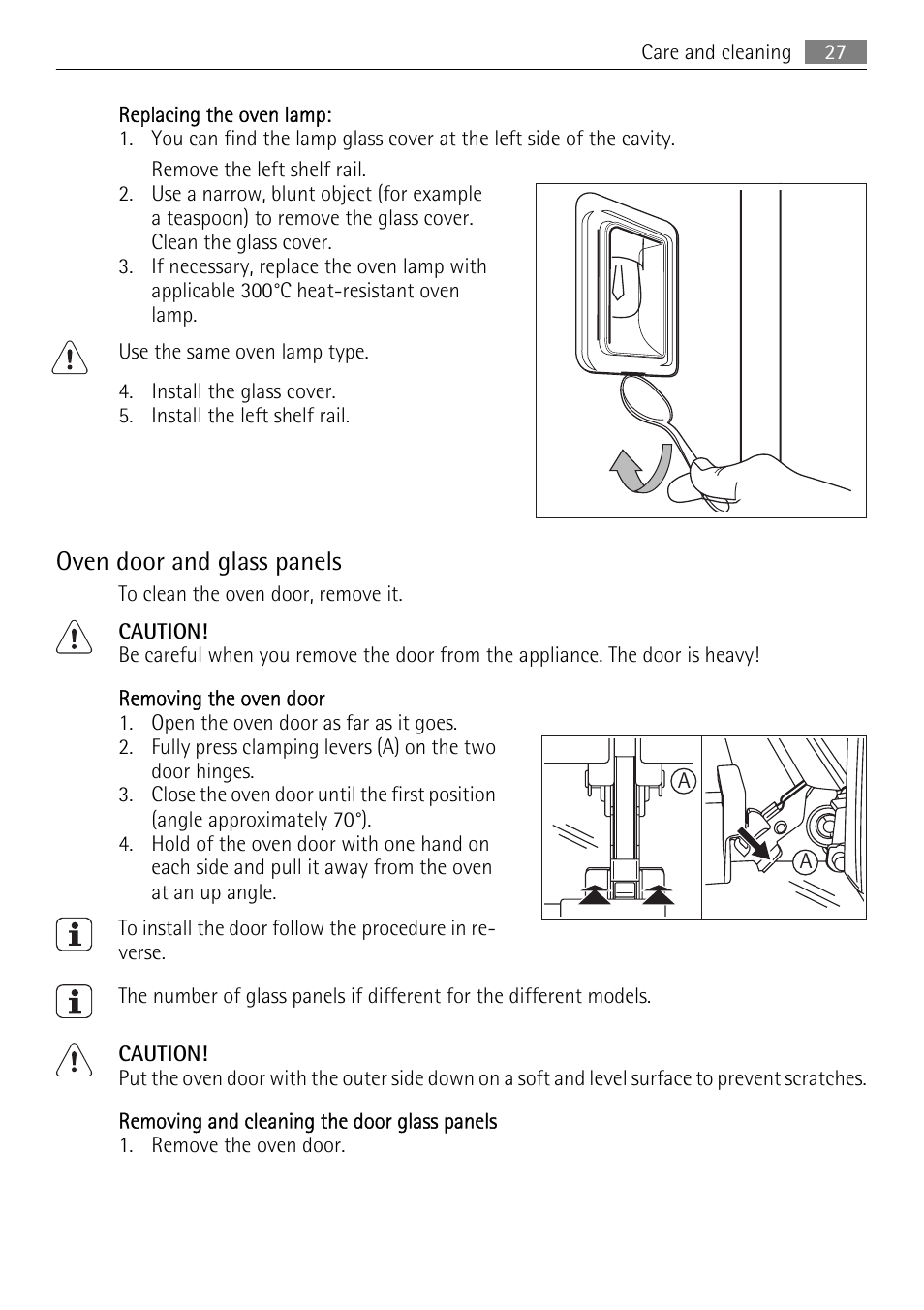 Oven door and glass panels | AEG BE2003021W User Manual | Page 27 / 36