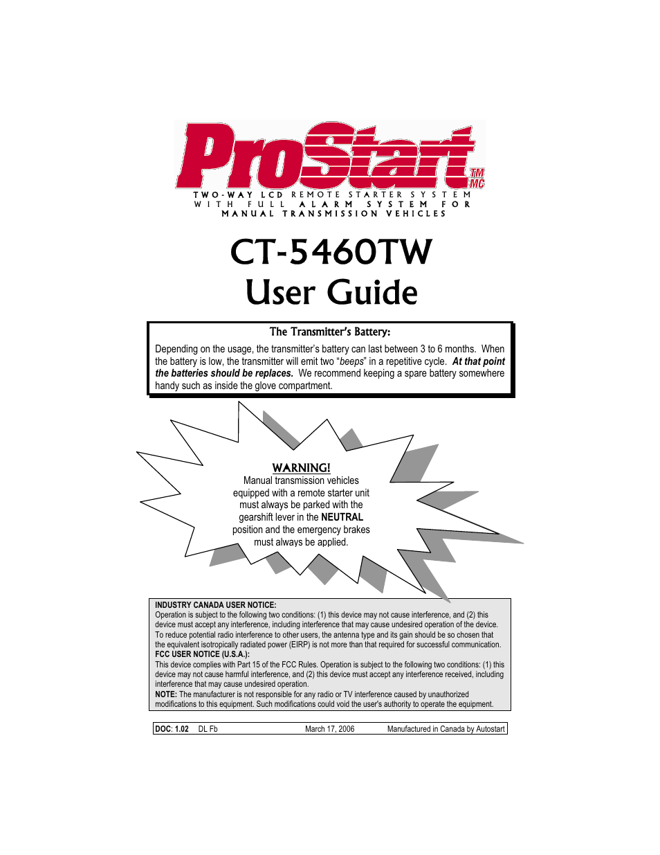 Autostart CT-5460TW User Manual | 16 pages