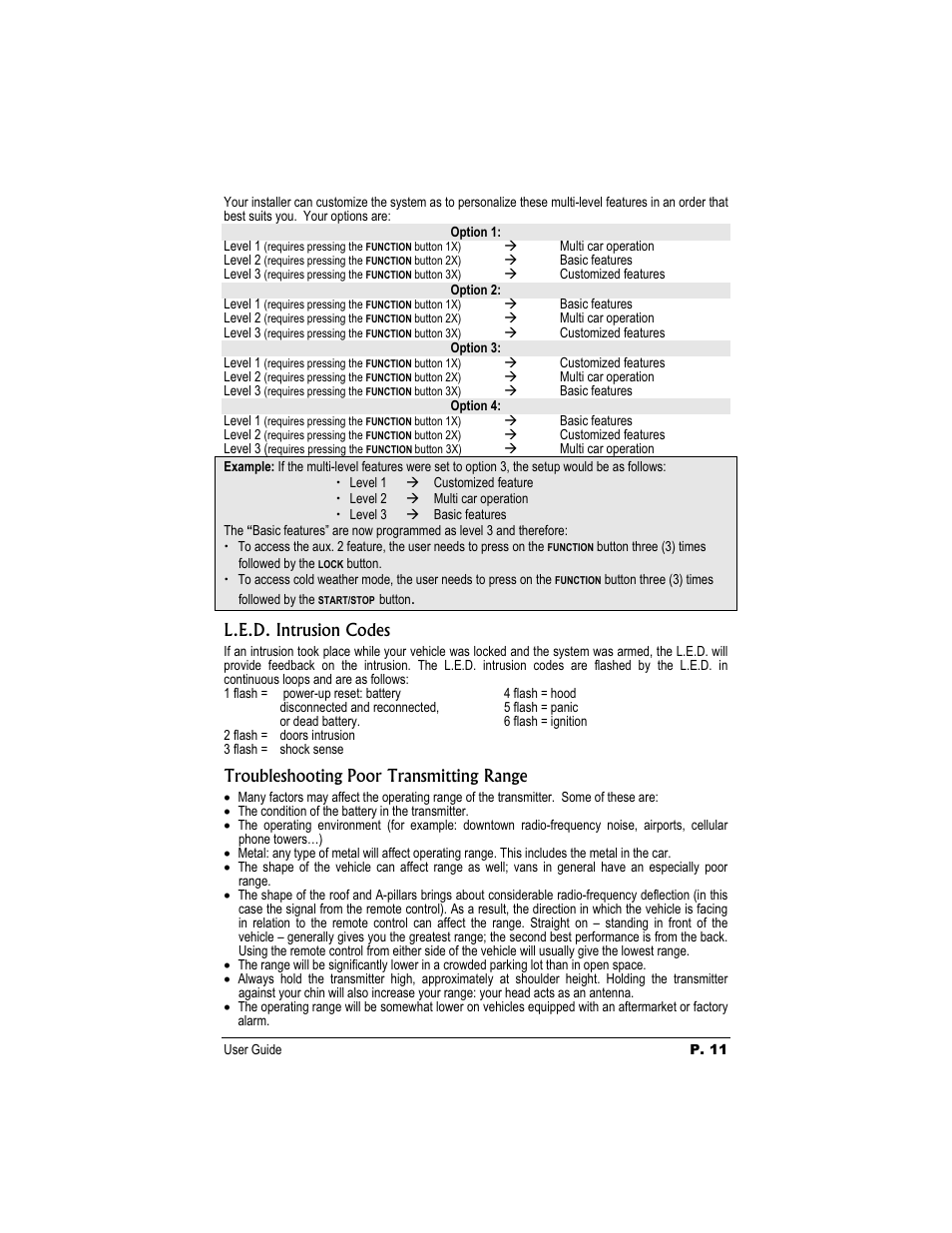 L.e.d. intrusion codes, Troubleshooting poor transmitting range | Autostart CT-5460TW User Manual | Page 11 / 16
