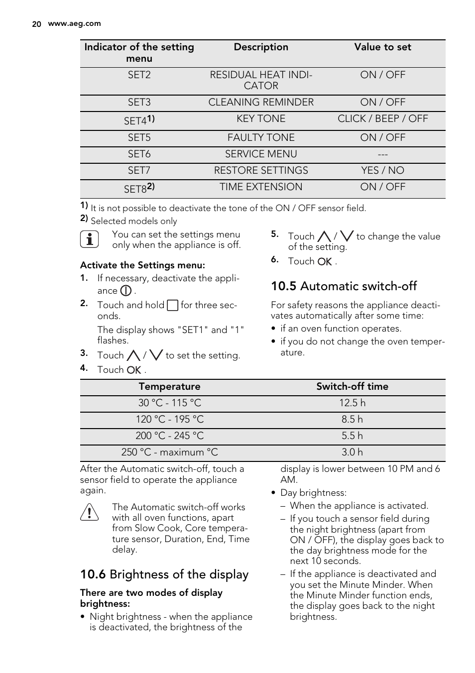 5 automatic switch-off, 6 brightness of the display | AEG BP8314001M User Manual | Page 20 / 48