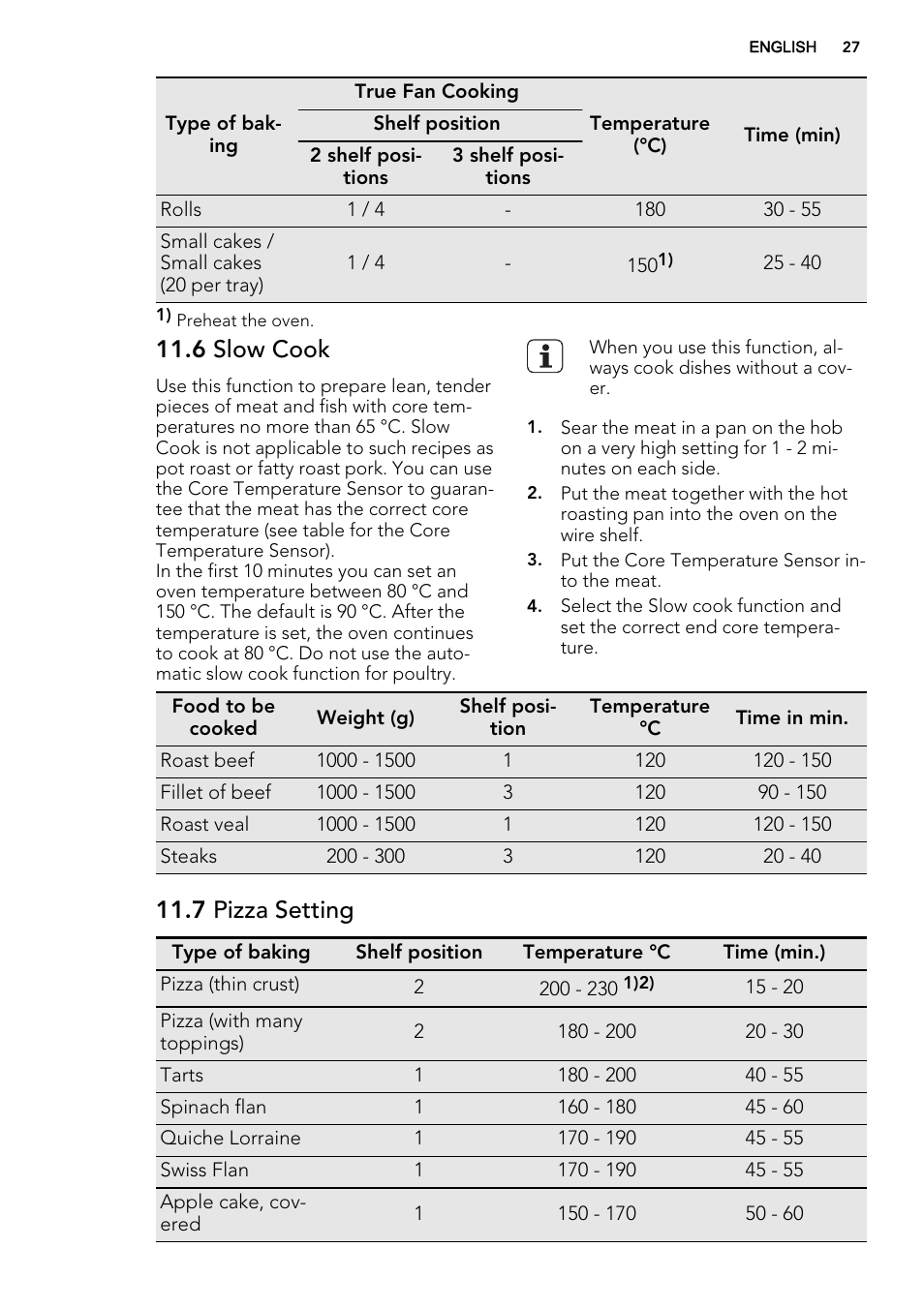 6 slow cook, 7 pizza setting | AEG BP8314001M User Manual | Page 27 / 48