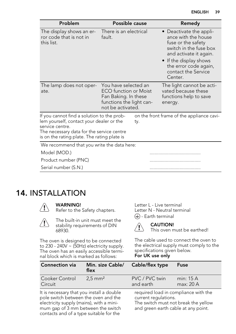 Installation | AEG BP8314001M User Manual | Page 39 / 48