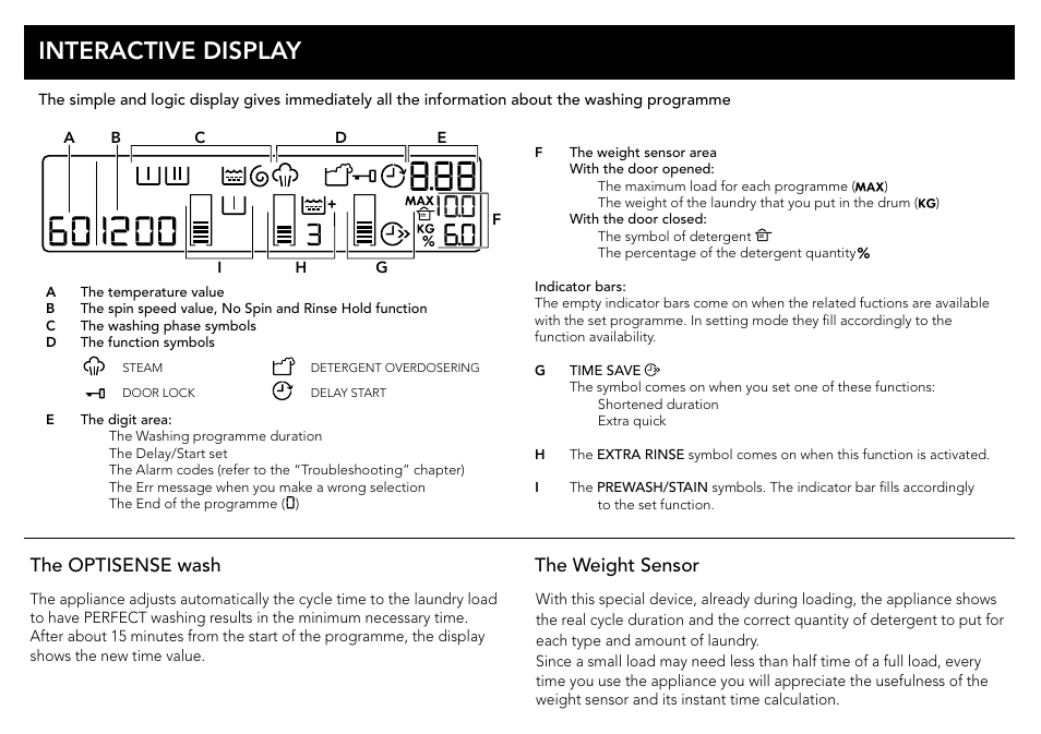 Interactive display, The optisense wash the weight sensor | AEG L89499FL User Manual | Page 2 / 4
