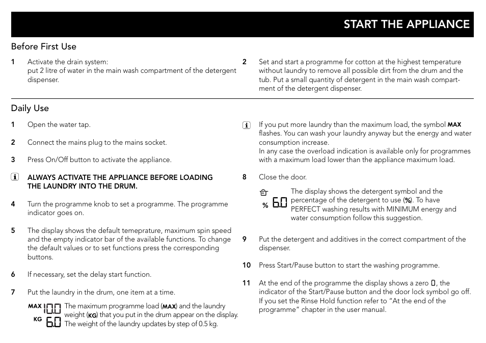 Start the appliance | AEG L89499FL User Manual | Page 3 / 4