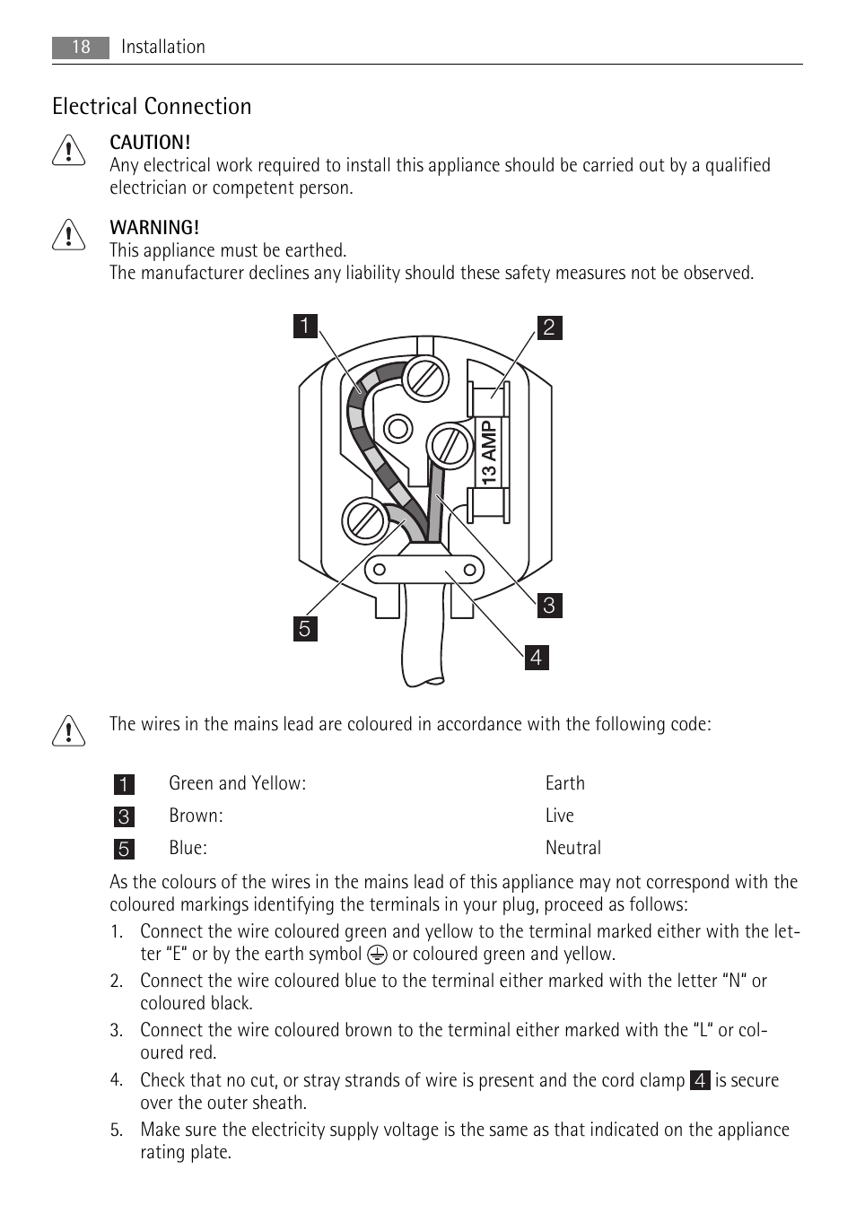 Electrical connection | AEG SKD71800F0 User Manual | Page 18 / 24