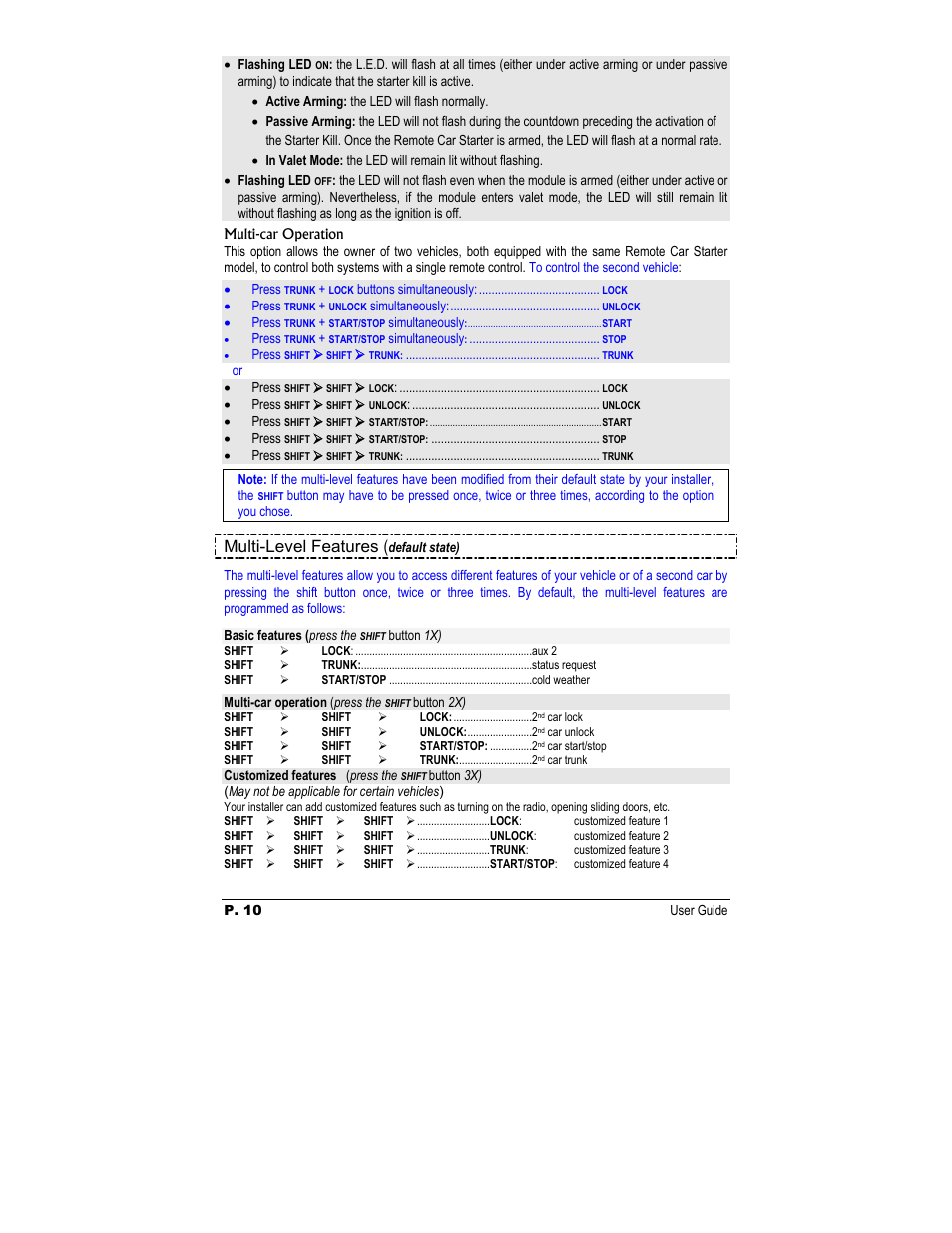 Multi-level features | Autostart Two-Way Led Transmission Remote Starter User Manual | Page 10 / 14