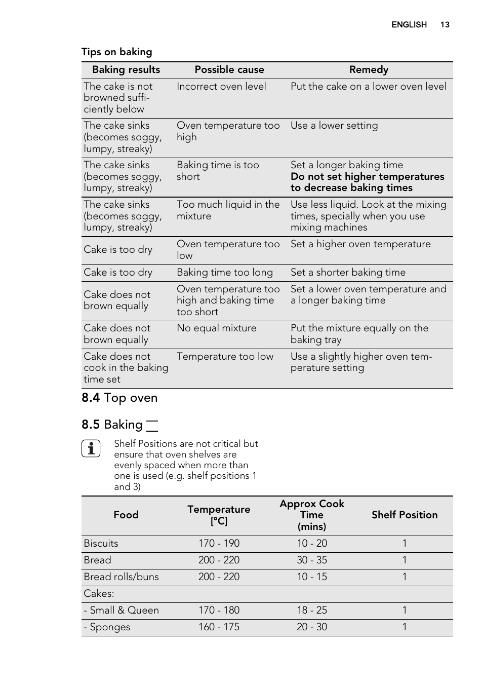 4 top oven 8.5 baking | AEG NC7003000M User Manual | Page 13 / 28