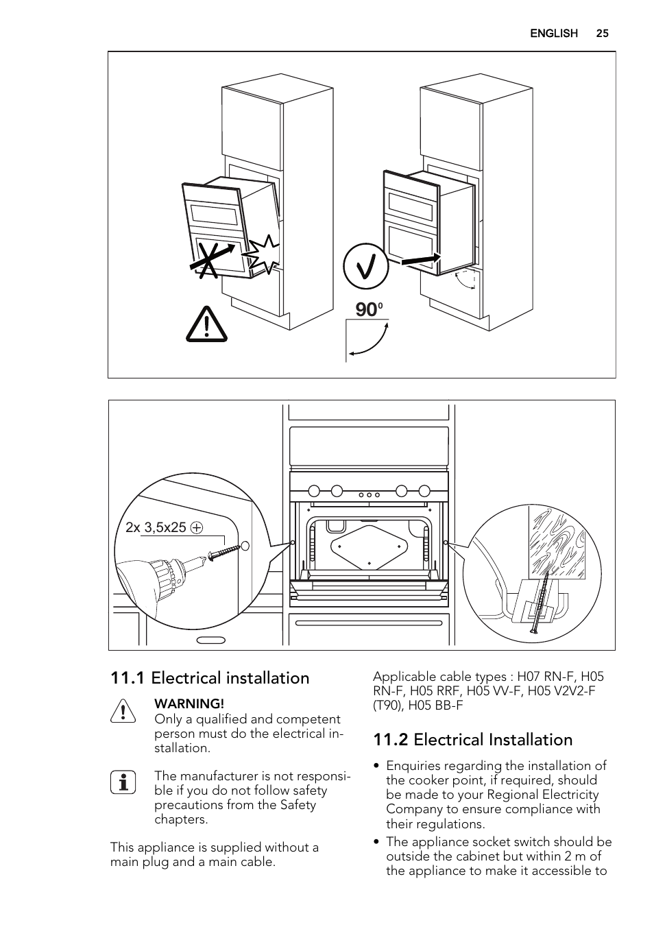 1 electrical installation, 2 electrical installation | AEG NC7003000M User Manual | Page 25 / 28