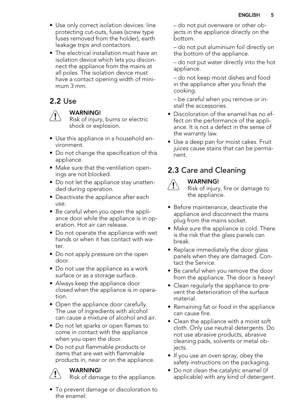2 use, 3 care and cleaning | AEG NC7003000M User Manual | Page 5 / 28