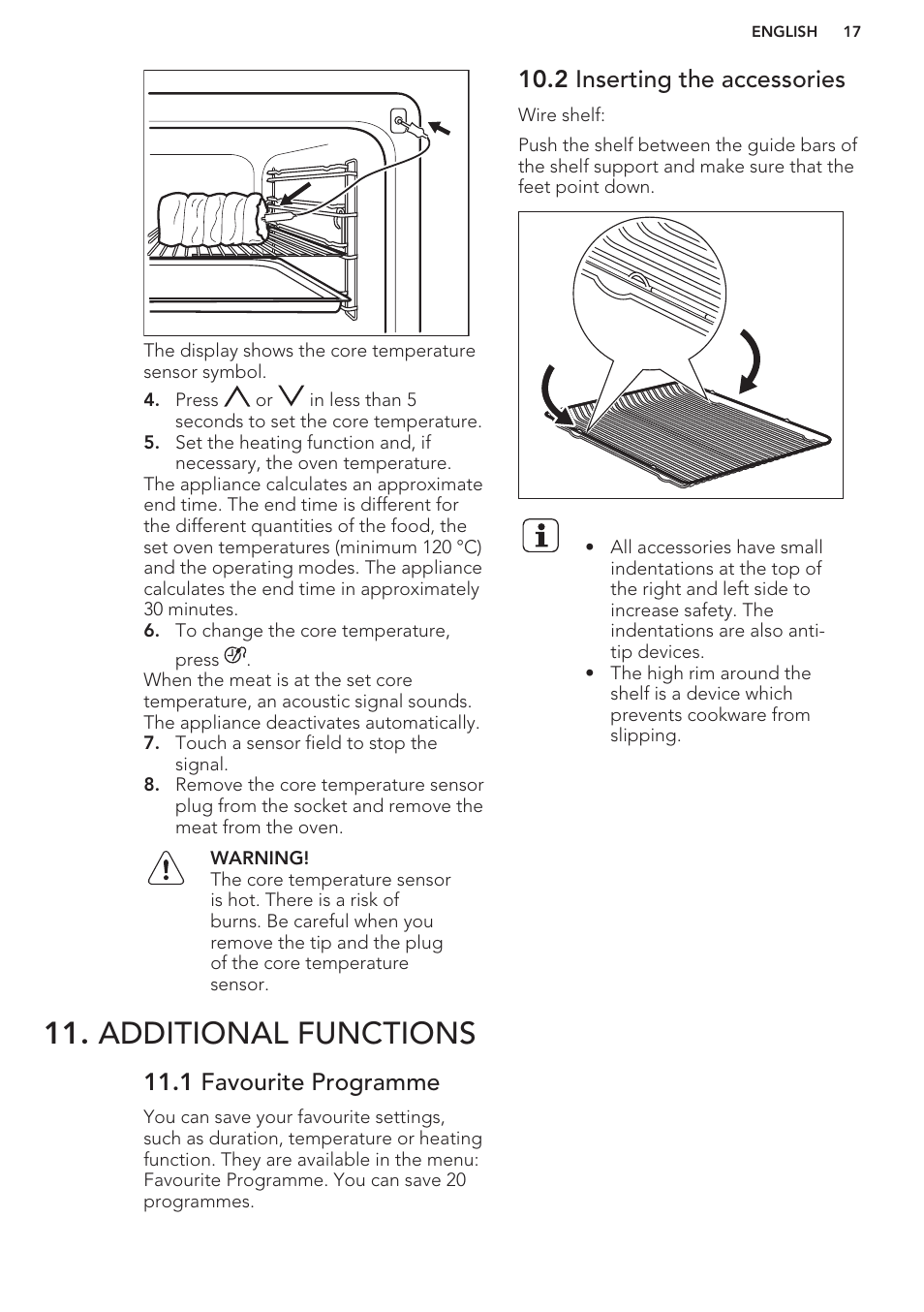 2 inserting the accessories, Additional functions, 1 favourite programme | AEG KS8100001M User Manual | Page 17 / 48