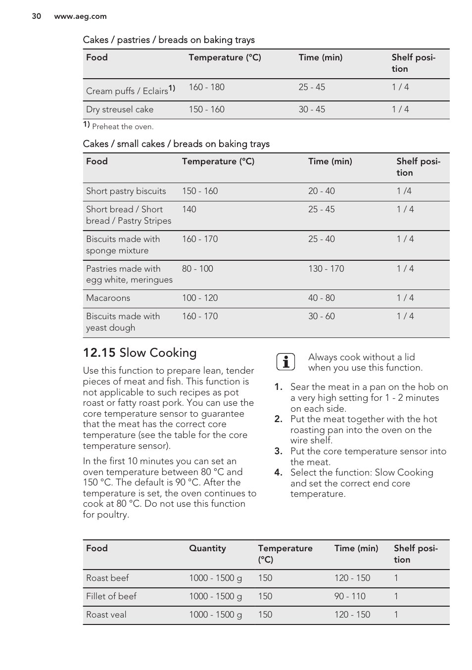 15 slow cooking | AEG KS8100001M User Manual | Page 30 / 48