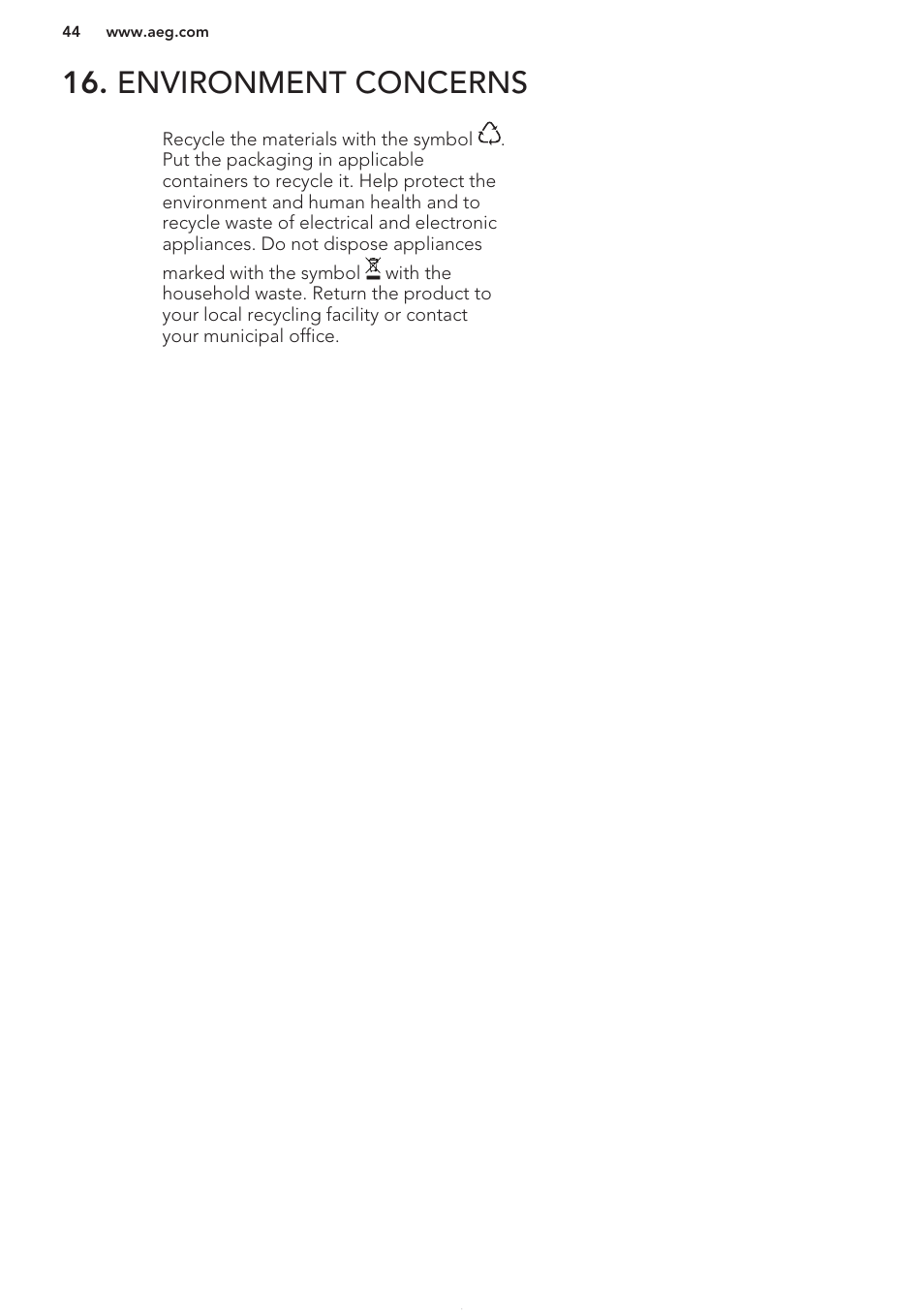 Environment concerns | AEG KS8100001M User Manual | Page 44 / 48