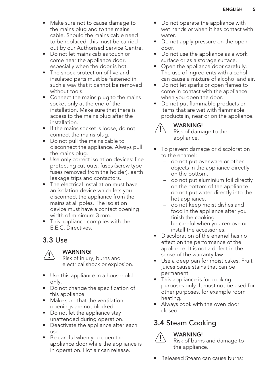 3 use, 4 steam cooking | AEG KS8100001M User Manual | Page 5 / 48