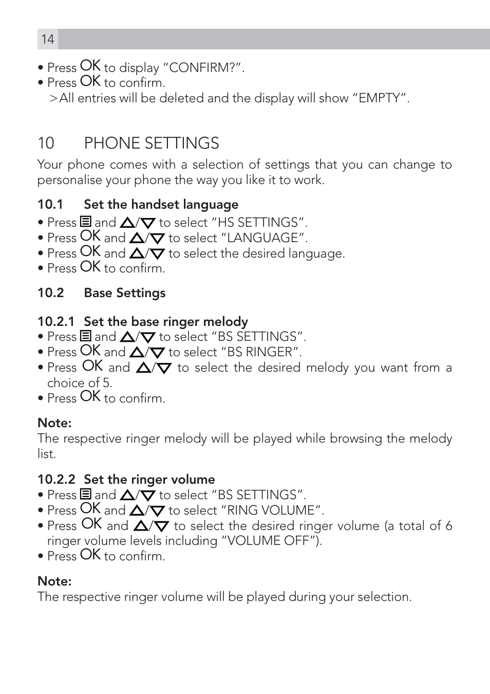 10 phone settings | AEG Voxtel D500 User Manual | Page 14 / 140