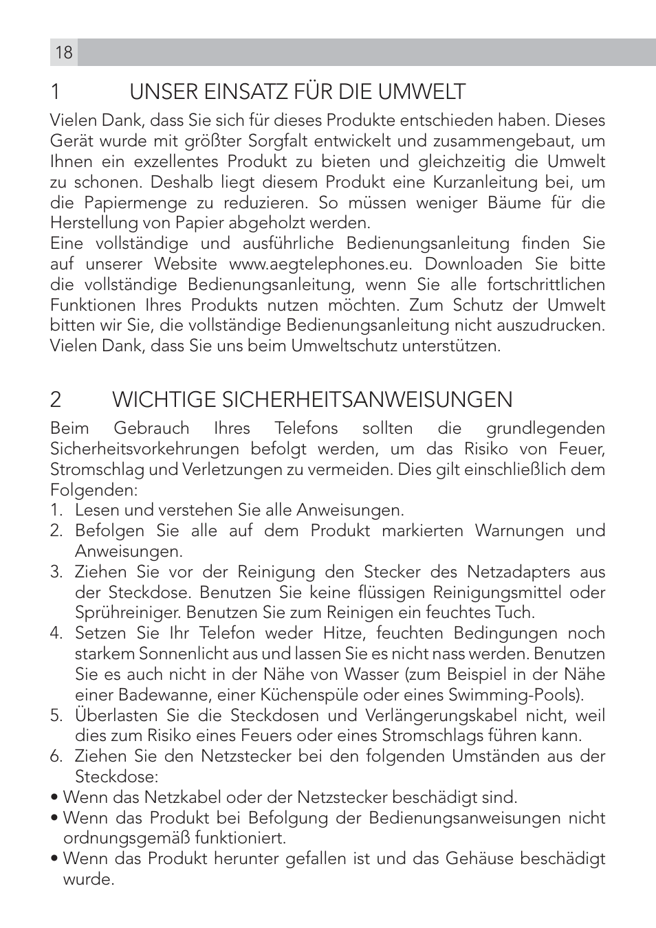 1unser einsatz für die umwelt, 2 wichtige sicherheitsanweisungen | AEG Voxtel D500 User Manual | Page 18 / 140