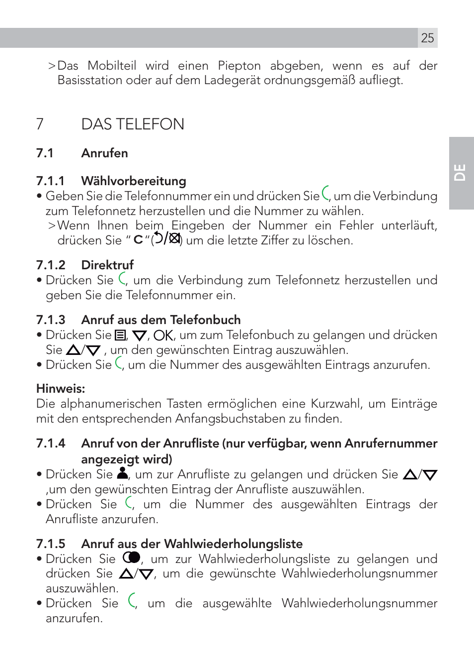 7 das telefon, En de | AEG Voxtel D500 User Manual | Page 25 / 140