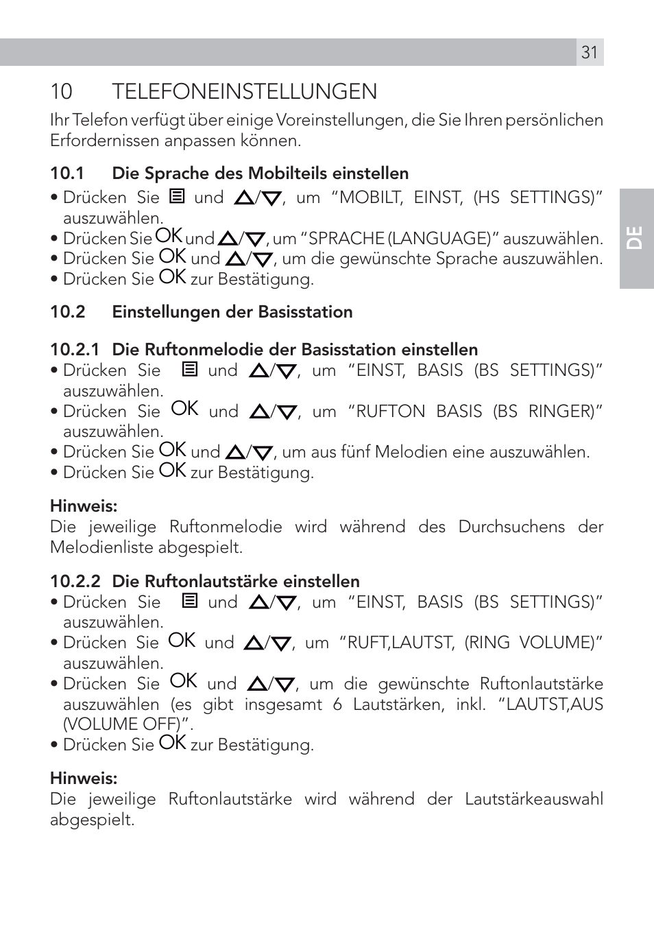 10 telefoneinstellungen, En de | AEG Voxtel D500 User Manual | Page 31 / 140