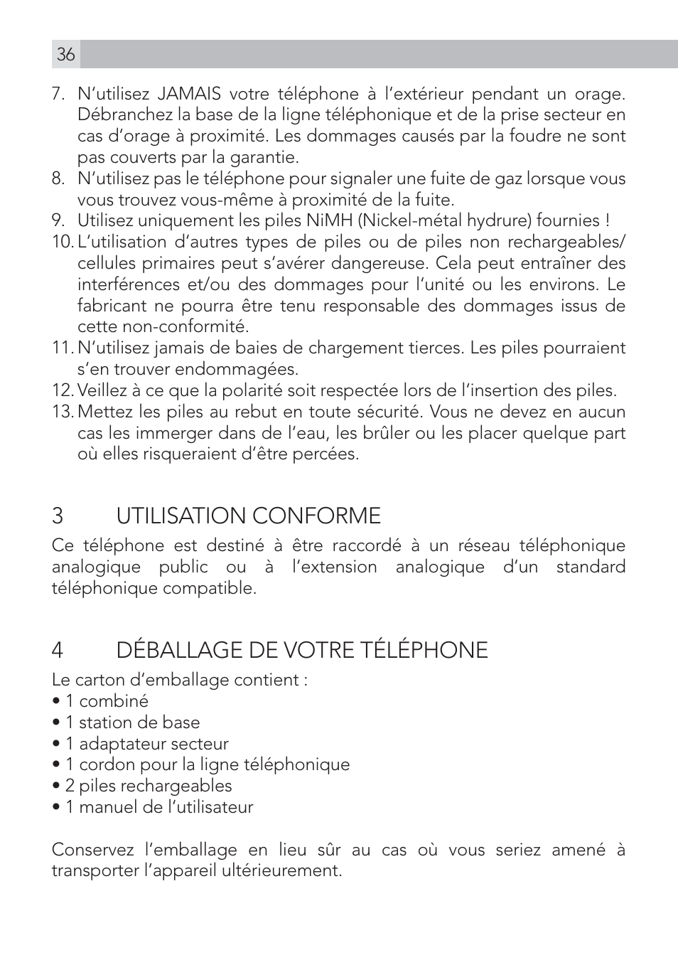 3 utilisation conforme, 4déballage de votre téléphone | AEG Voxtel D500 User Manual | Page 36 / 140