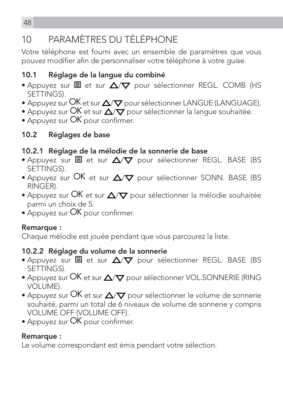 10 paramètres du téléphone | AEG Voxtel D500 User Manual | Page 48 / 140