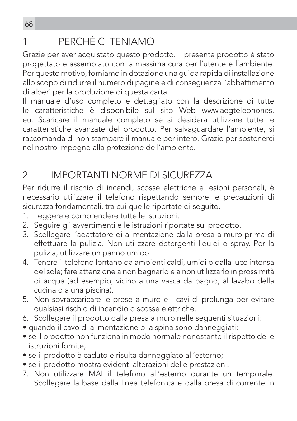 1perché ci teniamo, 2importanti norme di sicurezza | AEG Voxtel D500 User Manual | Page 68 / 140