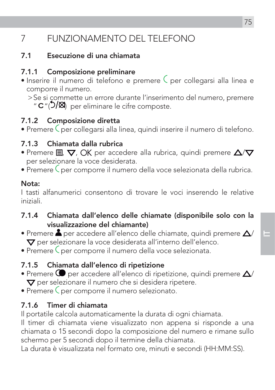 7funzionamento del telefono | AEG Voxtel D500 User Manual | Page 75 / 140