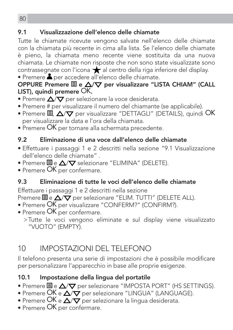 10 impostazioni del telefono | AEG Voxtel D500 User Manual | Page 80 / 140