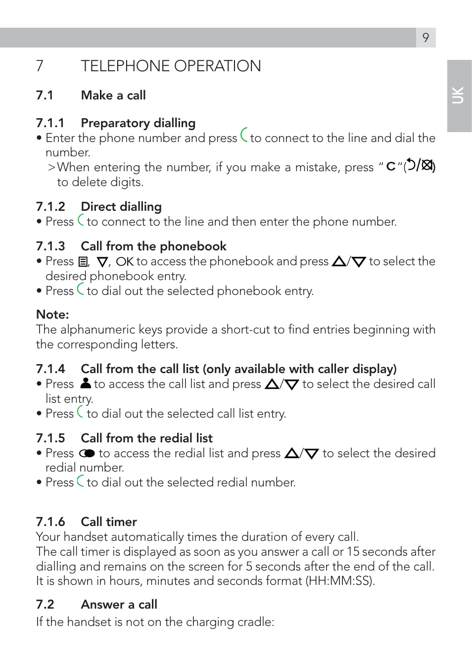 7 telephone operation | AEG Voxtel D500 User Manual | Page 9 / 140