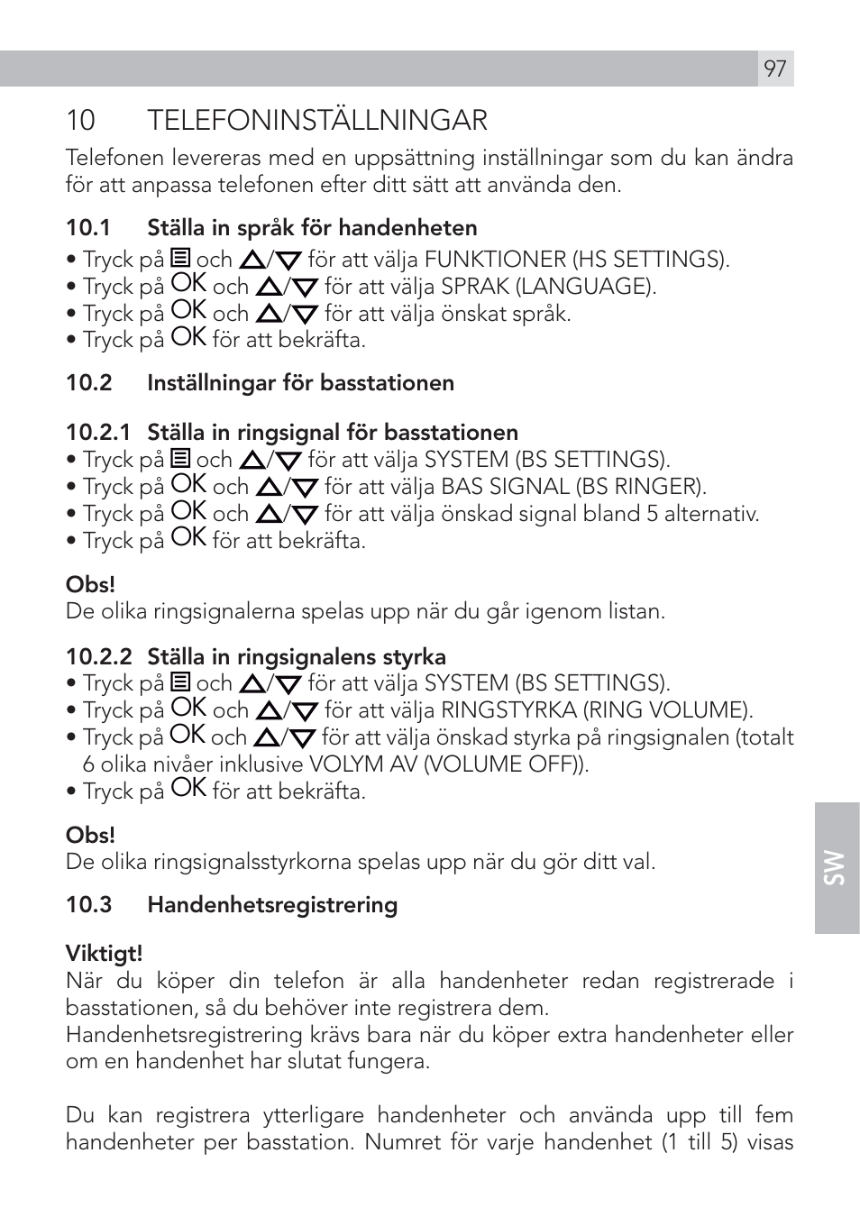 10 telefoninställningar | AEG Voxtel D500 User Manual | Page 97 / 140