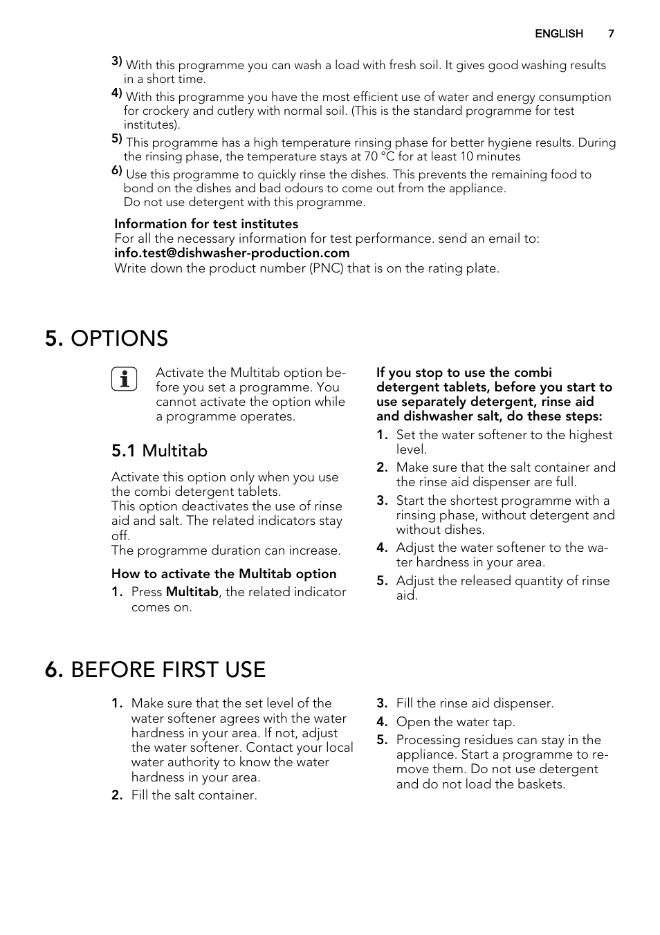 Options, Before first use, 1 multitab | AEG F77012M0P User Manual | Page 7 / 16