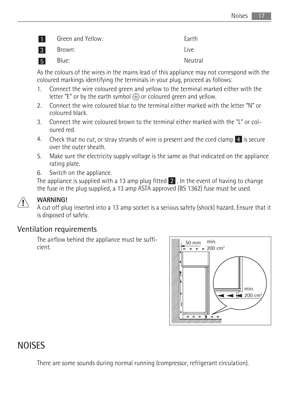 Noises, Ventilation requirements | AEG SKS78800F0 User Manual | Page 17 / 20