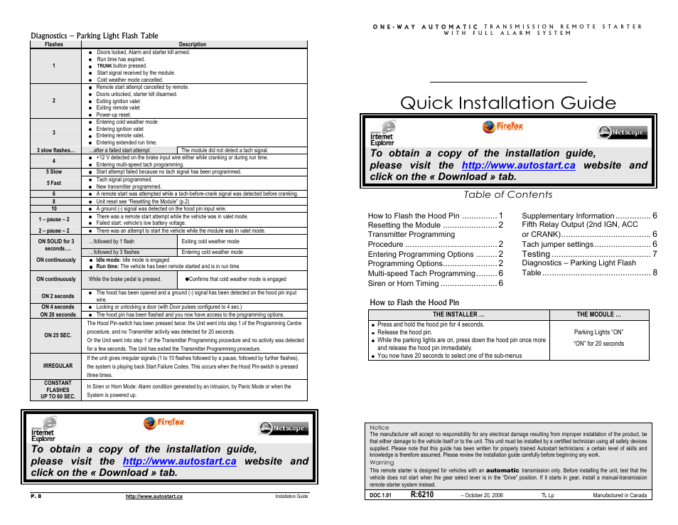 Autostart One-way Automatic Transmission Remote Starter with Full Alarm System User Manual | 4 pages