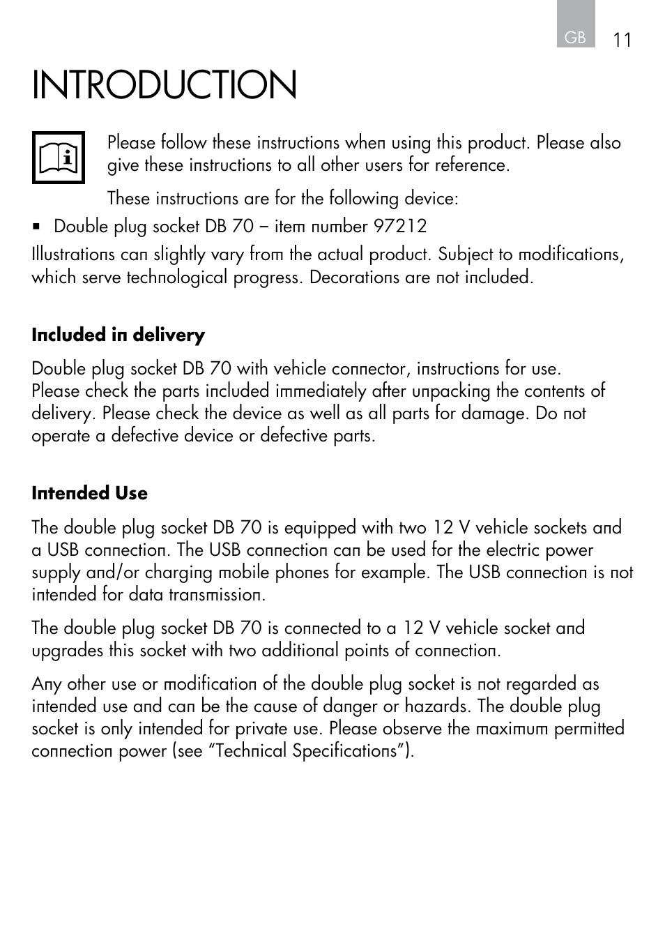 Introduction | AEG DOUBLE PLUG SOCKET DB 70 User Manual | Page 11 / 54