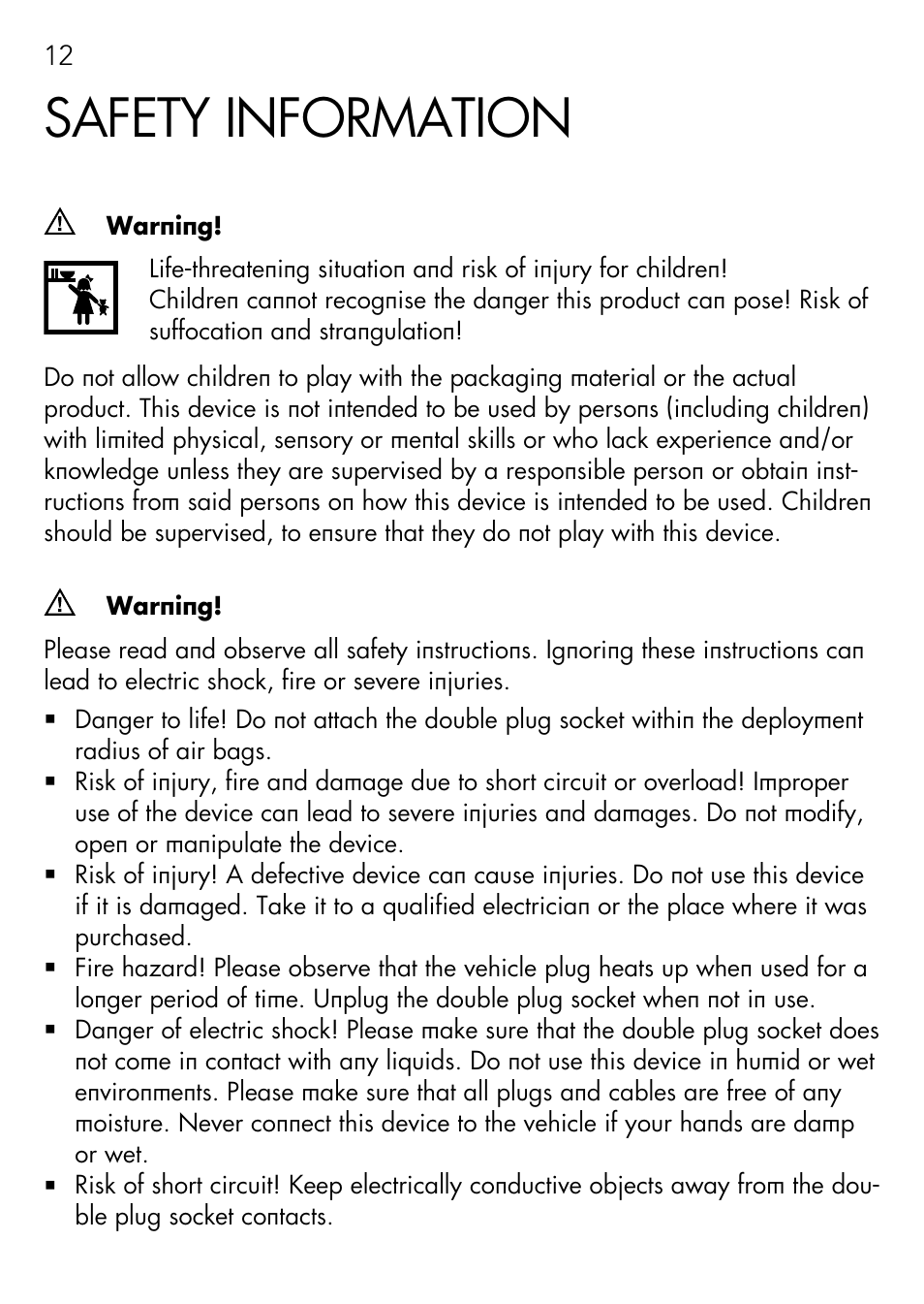 Safety information | AEG DOUBLE PLUG SOCKET DB 70 User Manual | Page 12 / 54