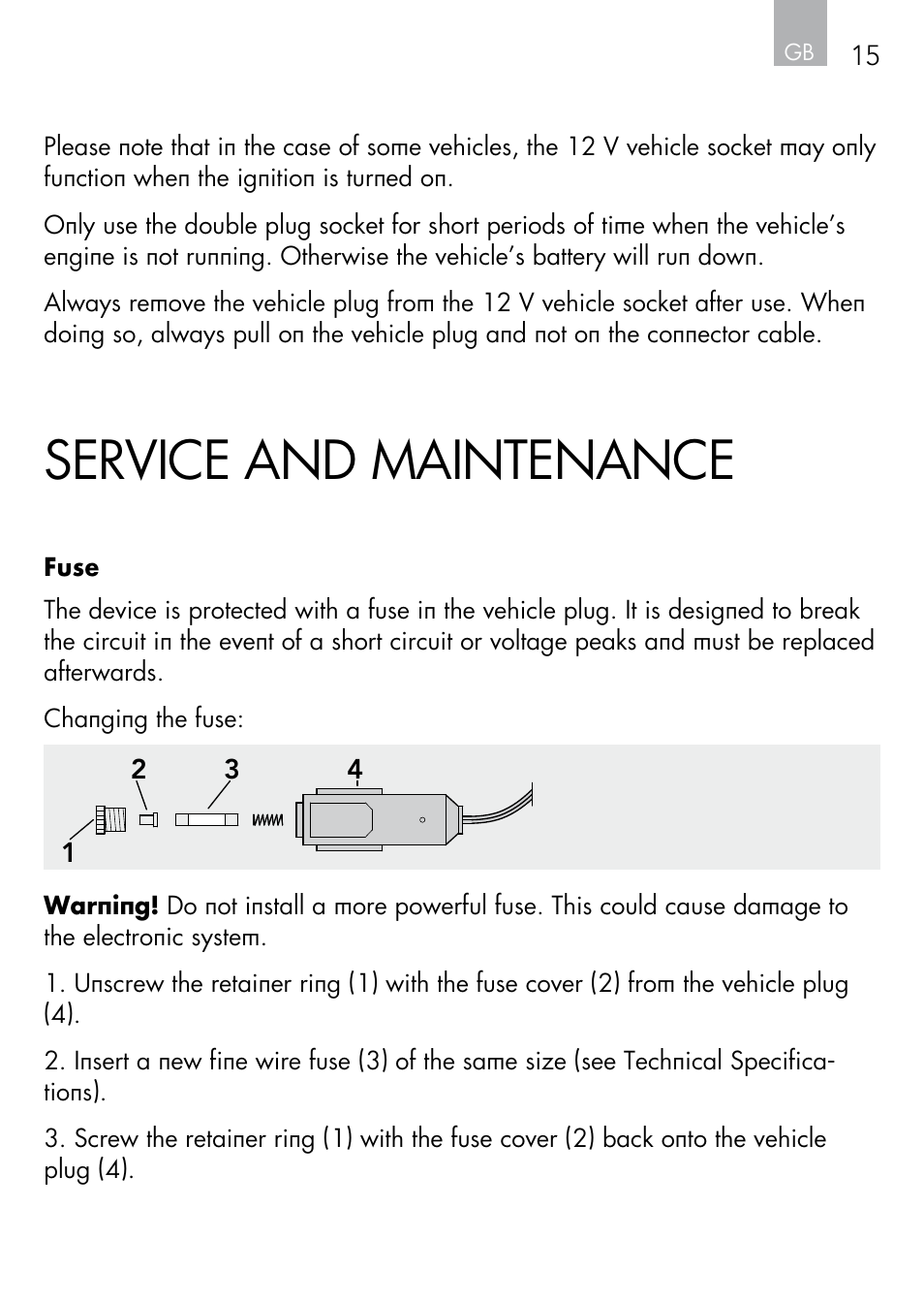 Service and maintenance | AEG DOUBLE PLUG SOCKET DB 70 User Manual | Page 15 / 54