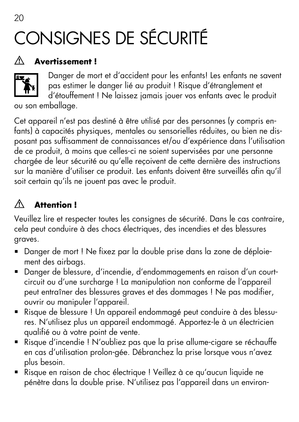 Consignes de sécurité | AEG DOUBLE PLUG SOCKET DB 70 User Manual | Page 20 / 54