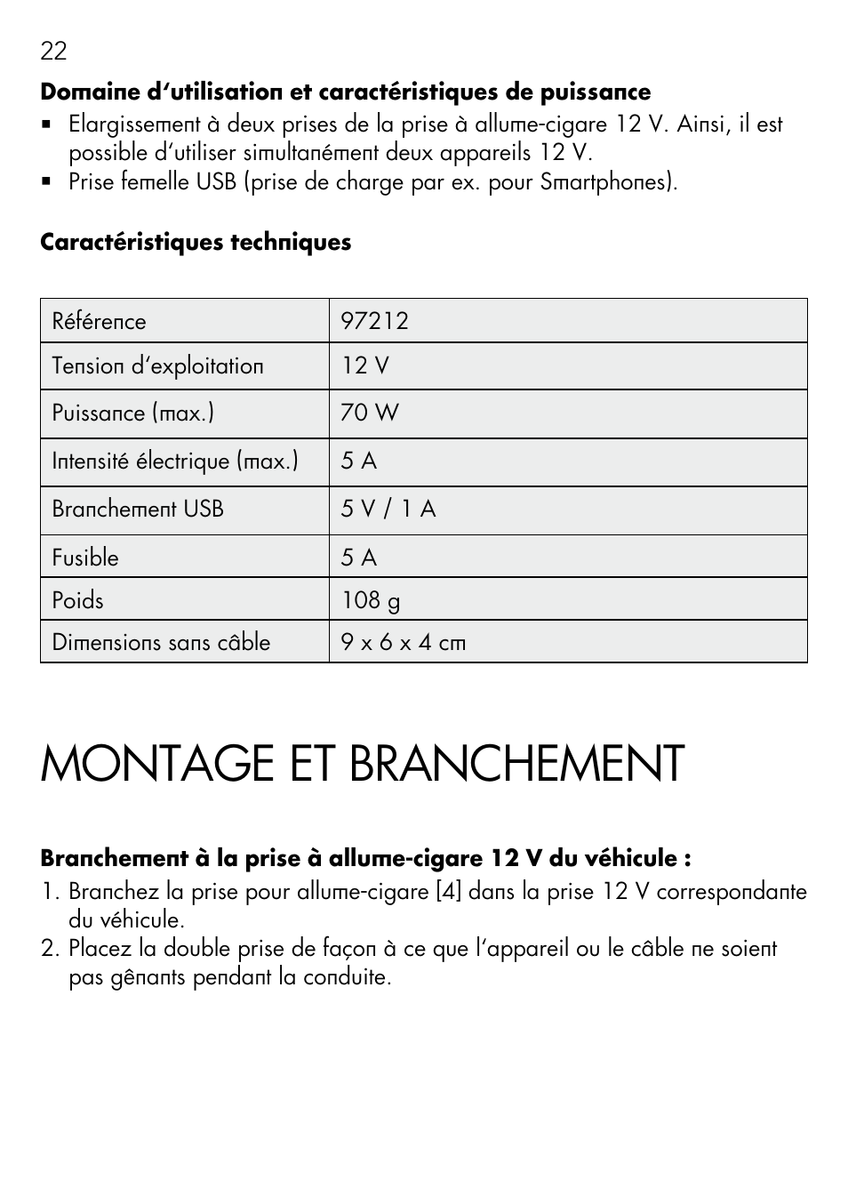 Montage et branchement | AEG DOUBLE PLUG SOCKET DB 70 User Manual | Page 22 / 54