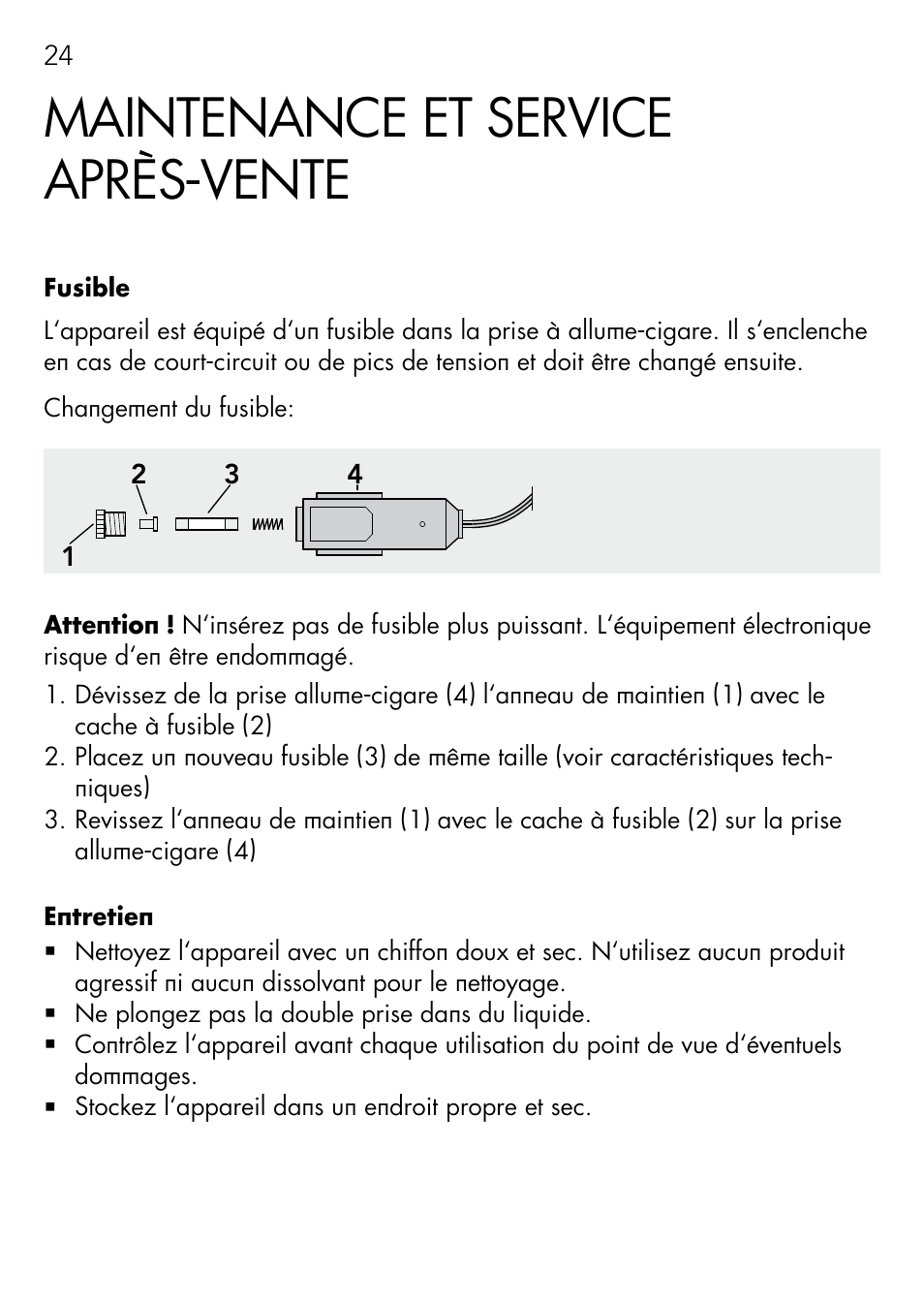 Maintenance et service après-vente | AEG DOUBLE PLUG SOCKET DB 70 User Manual | Page 24 / 54