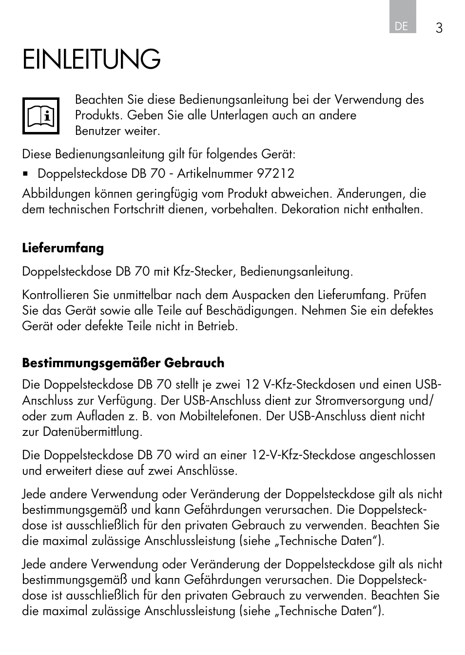 Einleitung | AEG DOUBLE PLUG SOCKET DB 70 User Manual | Page 3 / 54