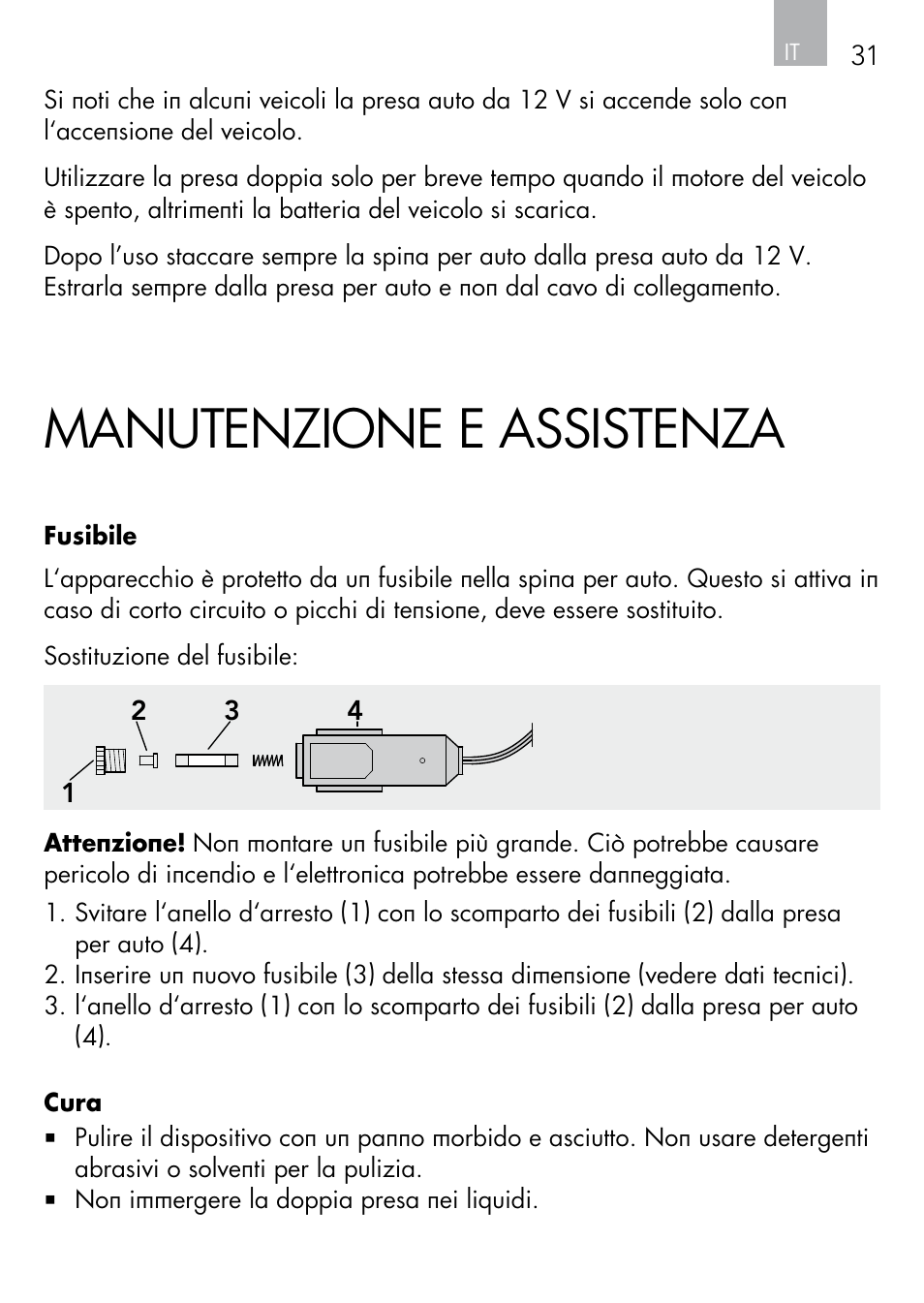 Manutenzione e assistenza | AEG DOUBLE PLUG SOCKET DB 70 User Manual | Page 31 / 54