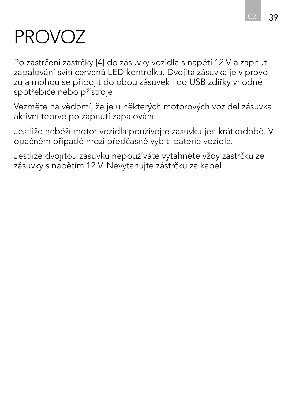 Provoz | AEG DOUBLE PLUG SOCKET DB 70 User Manual | Page 39 / 54