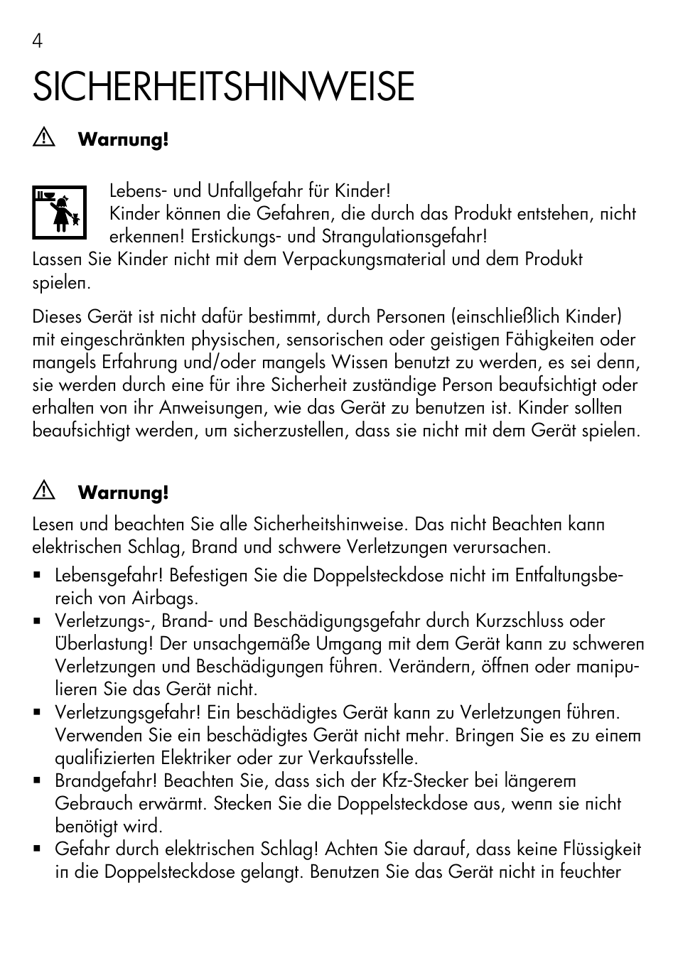Sicherheitshinweise | AEG DOUBLE PLUG SOCKET DB 70 User Manual | Page 4 / 54