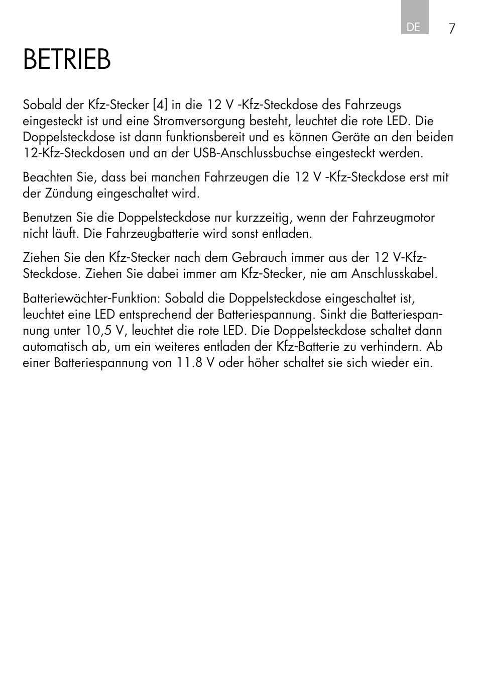 Betrieb | AEG DOUBLE PLUG SOCKET DB 70 User Manual | Page 7 / 54