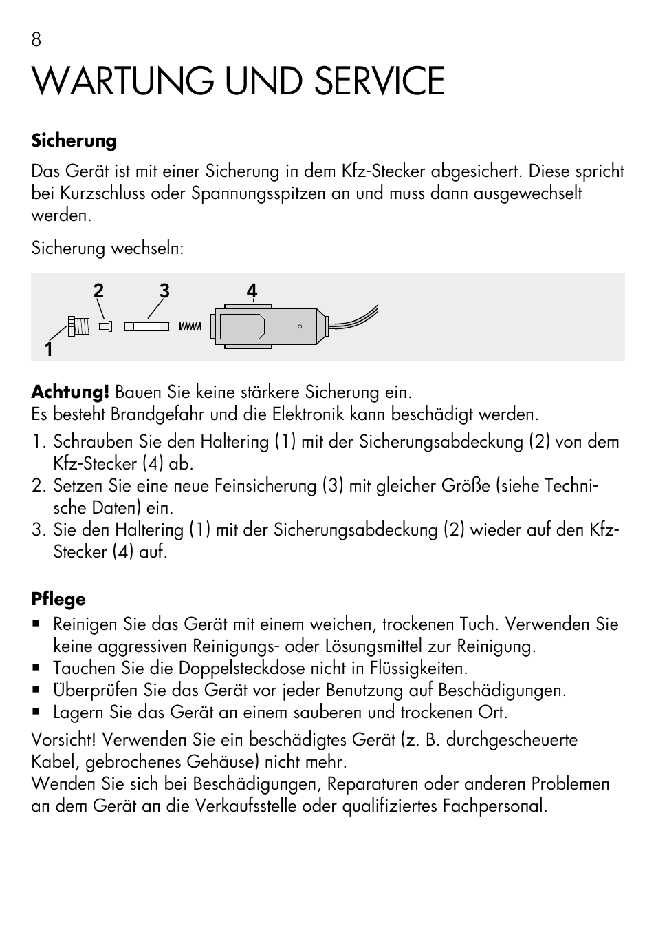 Wartung und service | AEG DOUBLE PLUG SOCKET DB 70 User Manual | Page 8 / 54