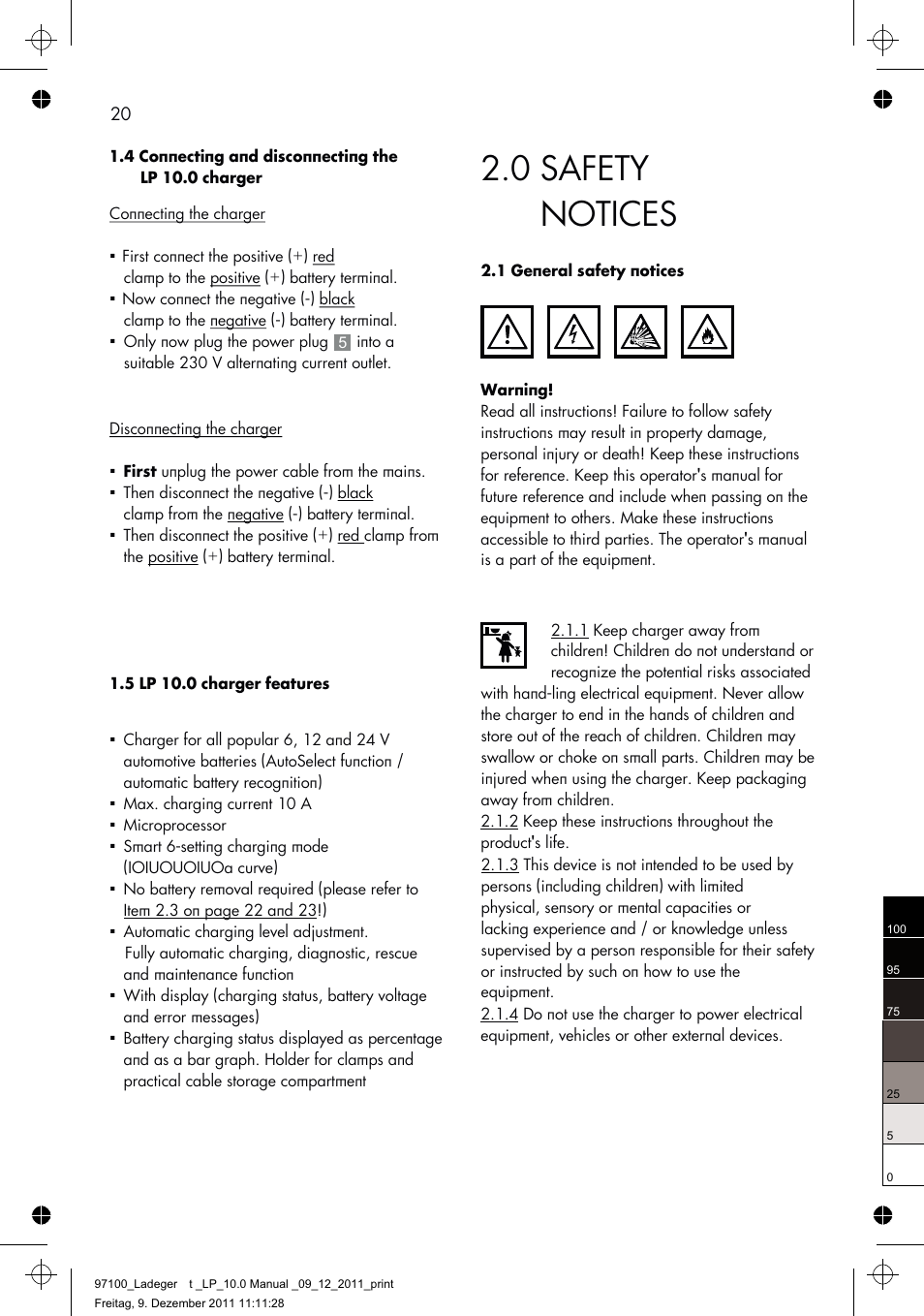 0 safety notices | AEG Battery Charger LP 10.0 User Manual | Page 20 / 98