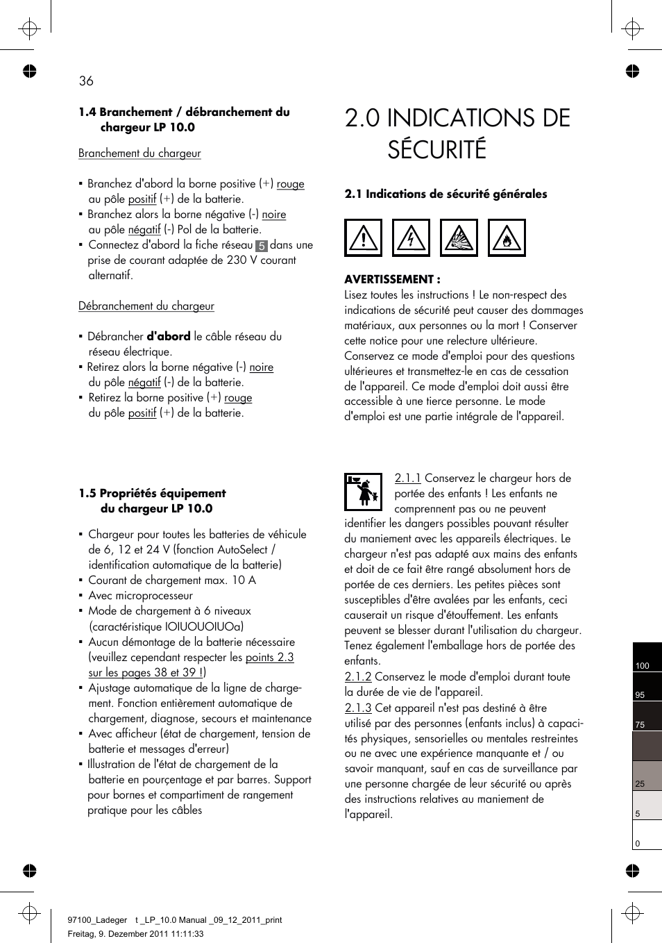 0 indications de sécurité | AEG Battery Charger LP 10.0 User Manual | Page 36 / 98