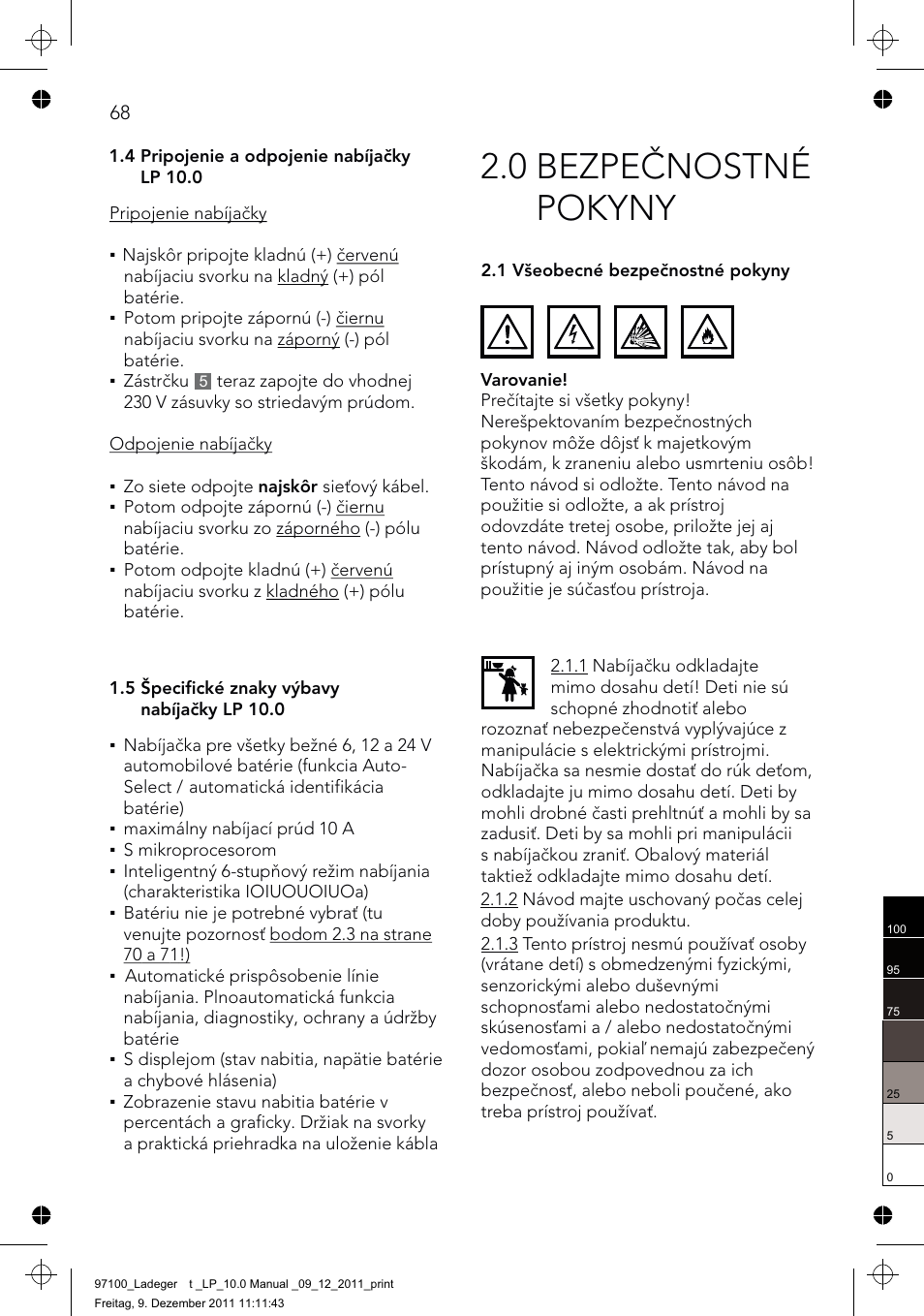 0 bezpečnostné pokyny | AEG Battery Charger LP 10.0 User Manual | Page 68 / 98