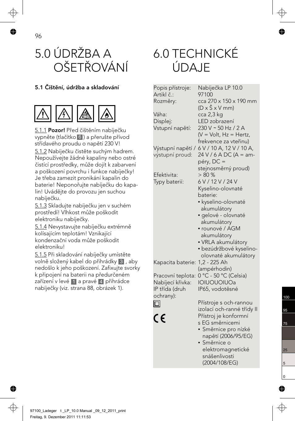 0 technické údaje, 0 údržba a ošetřování | AEG Battery Charger LP 10.0 User Manual | Page 96 / 98